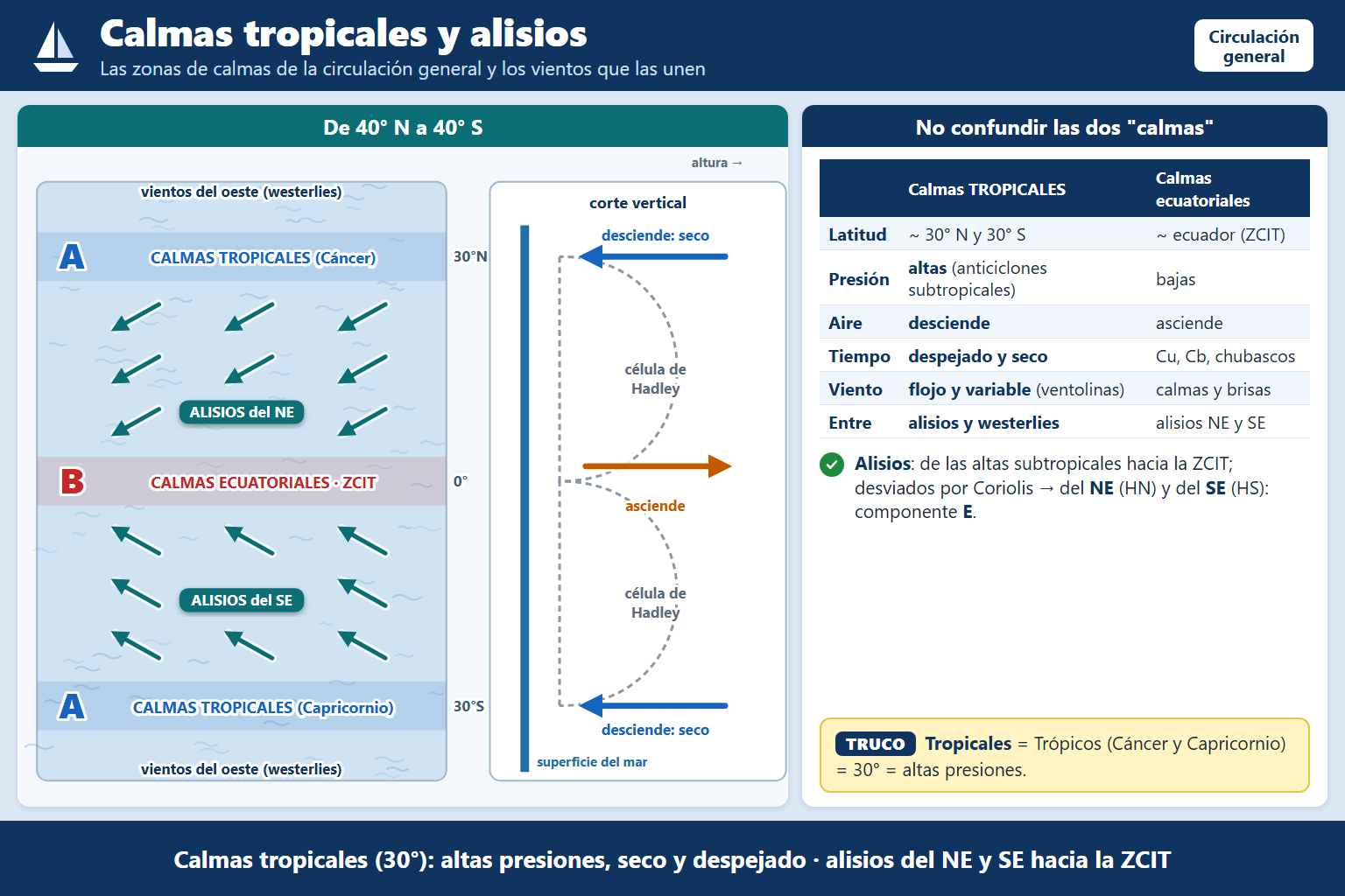 ¿Dónde se encuentra la zona de “calmas tropicales”?