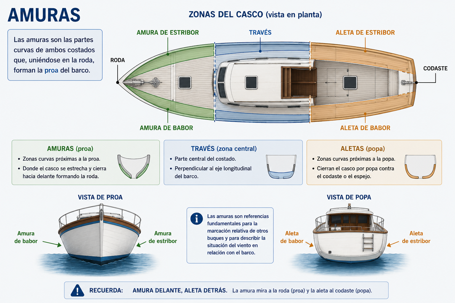 En un barco llamamos amuras a..