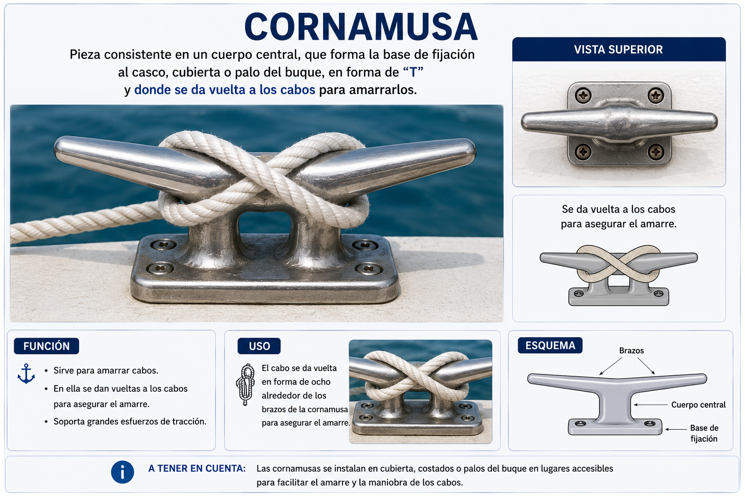 La pieza consistente en un cuerpo central, que forma la base de fijación al casco, cubierta o palo del buque, en form…